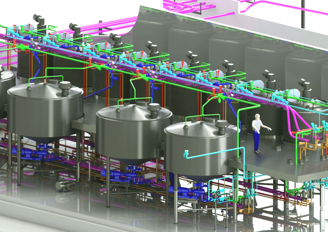 Maquette 3D salle de stockage liquides