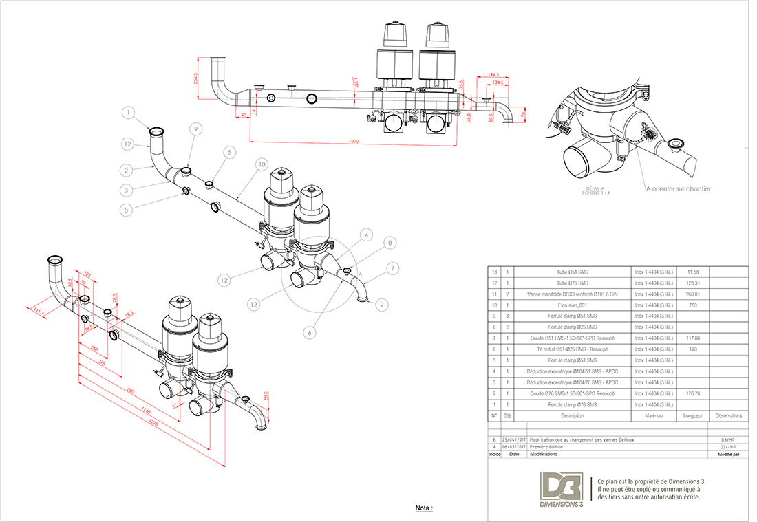 Plan détail tuyauterie sortie cuve