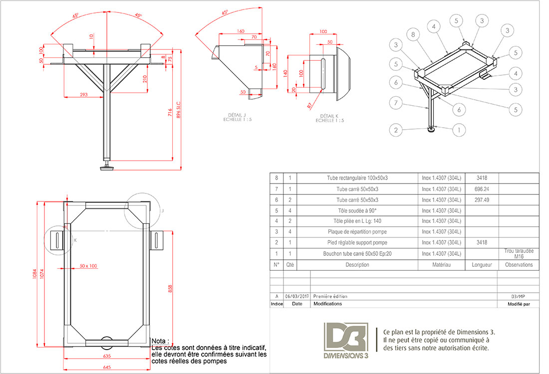 Plan guide réalisation support de pompe