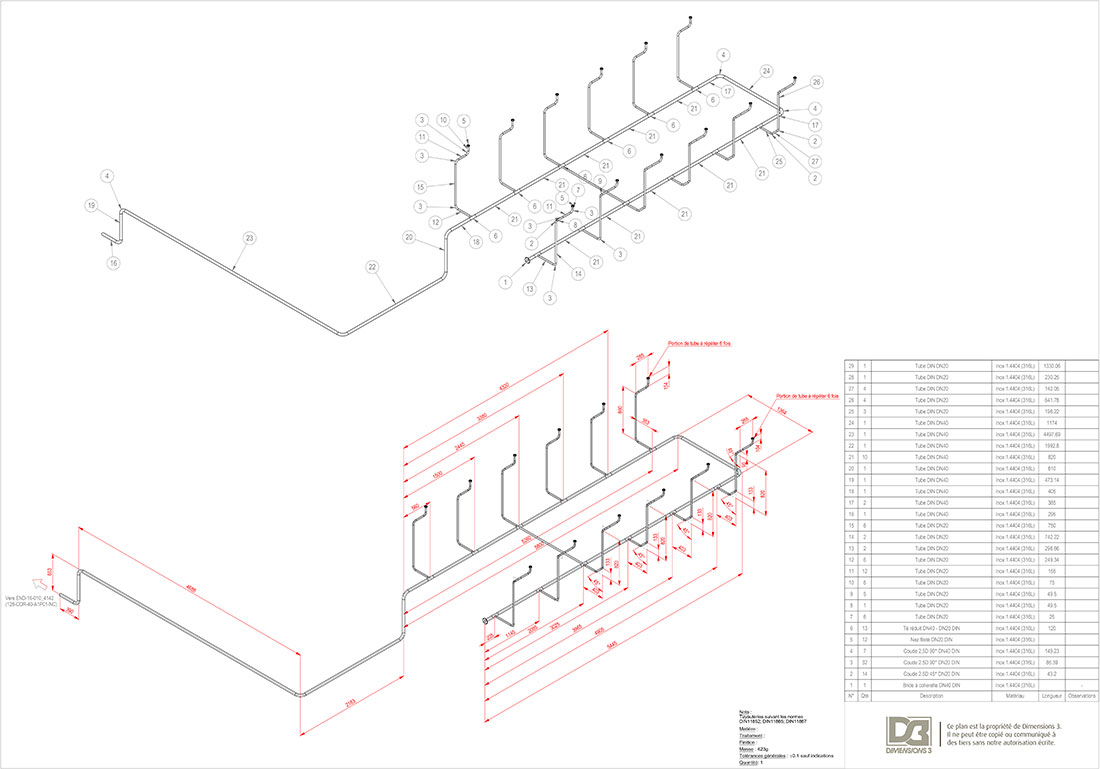 Plan sous-ensemble tuyauteries