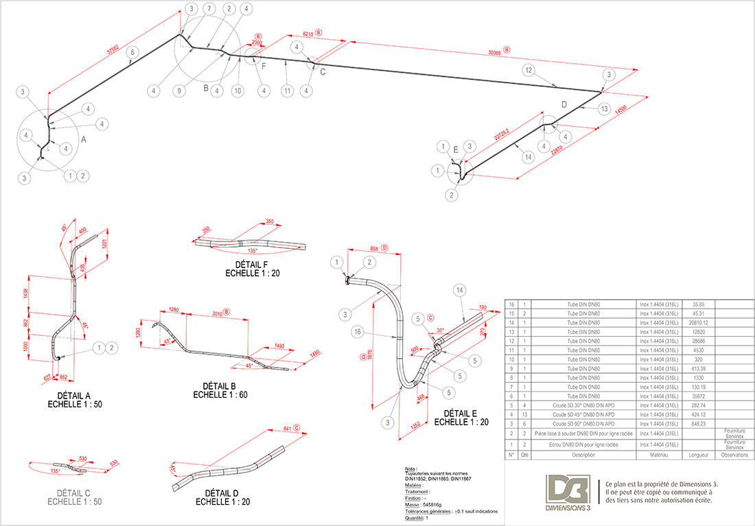 Plan détail tuyauterie