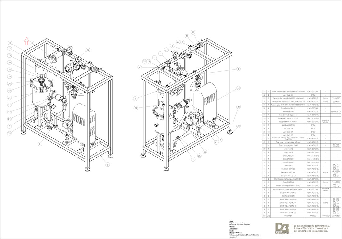 Plan sous-ensemble skid dégazeur